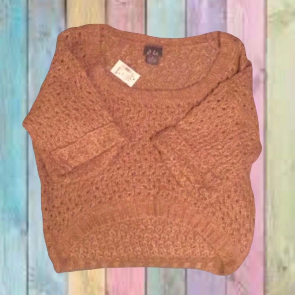 Dots Tan Carmel Open Knit Cuffed Sleeve Sweater Top NWT
